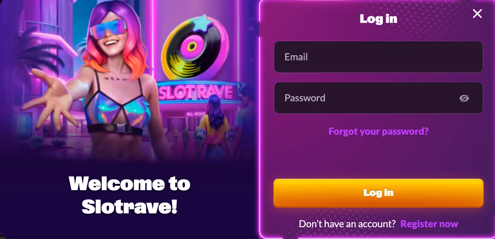 SlotRave login and account access screen